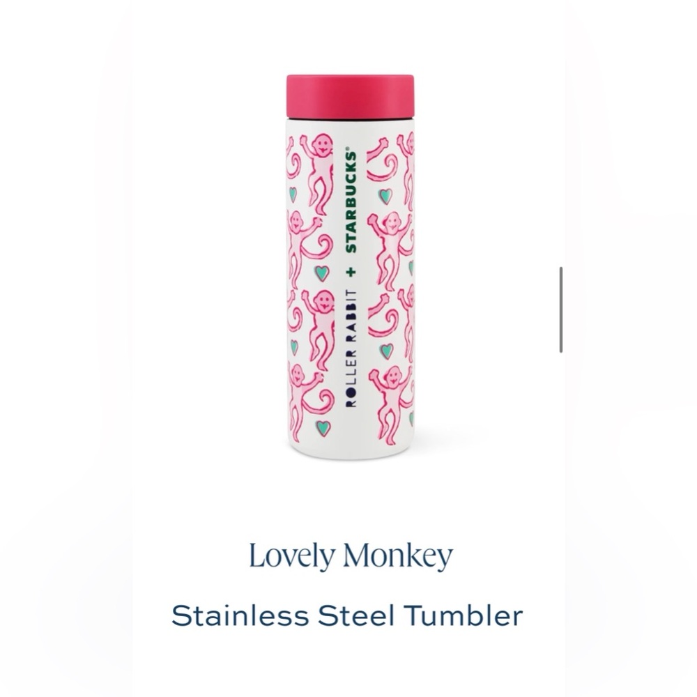 Starbucks Roller Rabbit Tumbler with Pink and Teal Design